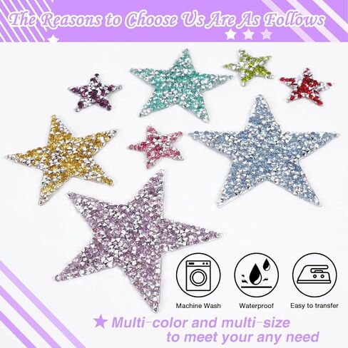 TORC 32Pcs Star Appliques Iron on Patches for Hats, Jeans, Clothing, Shirts, Iron on Glitter Star Applique, Rhinestone Stars Iron on Patches for DIY Crafts (Silver, Mixed Size) in Kuwait