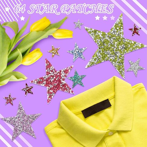 TORC 32Pcs Star Appliques Iron on Patches for Hats, Jeans, Clothing, Shirts, Iron on Glitter Star Applique, Rhinestone Stars Iron on Patches for DIY Crafts (Silver, Mixed Size) in Kuwait