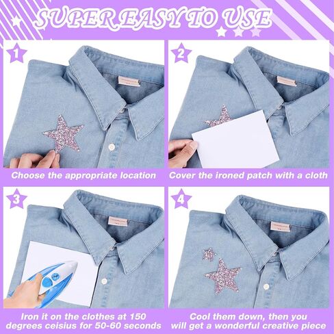 TORC 32Pcs Star Appliques Iron on Patches for Hats, Jeans, Clothing, Shirts, Iron on Glitter Star Applique, Rhinestone Stars Iron on Patches for DIY Crafts (Silver, Mixed Size) in Kuwait