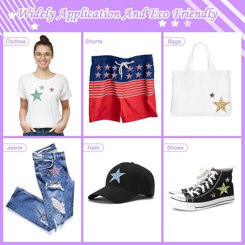 TORC 32Pcs Star Appliques Iron on Patches for Hats, Jeans, Clothing, Shirts, Iron on Glitter Star Applique, Rhinestone Stars Iron on Patches for DIY Crafts (Silver, Mixed Size) in Kuwait