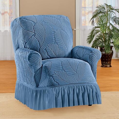 Collections Etc Textured Leaf Design Ruffled Skirt Slipcover in Saudi Arabia