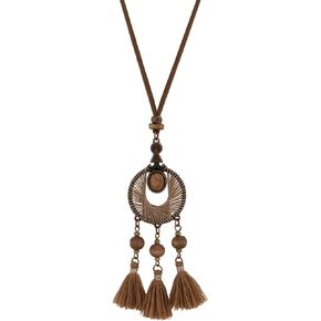 قلادة شرابة خشبية من Minachi Bohemian وسلسلة جلدية وارتداء يوم عطلة على الشاطئ ، هدية للنساء in Kuwait