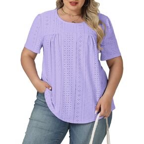 VISLILY Womens-Plus-Size-Summer-Tops Trendy Eyelet Embroidery T Shirts Cute Curved Hem Tunics Casual Short Sleeve Blouse Tees in Kuwait