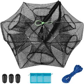 QualyQualy Fishing Bait Trap Crab Net Fishing Trap for Minnow/Crab/Shrimp/Crawdad with Rope, 10 Holes Large Space Fishing Net in Kuwait