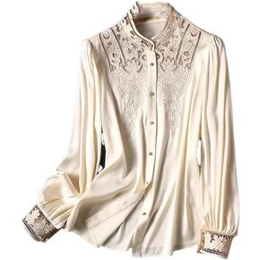 Fulbant 2024 Ladies France Style O-Neck Shirts with Embroidery Women's Button-Down Blouses in Saudi Arabia