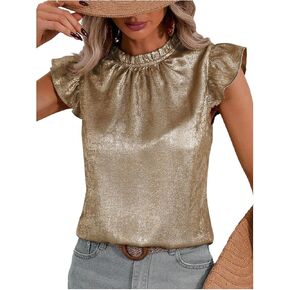 Floerns Women's Metallic Flounce Ruffle Sleeve Tops Round Neck Party Blouse Shirts in Saudi Arabia