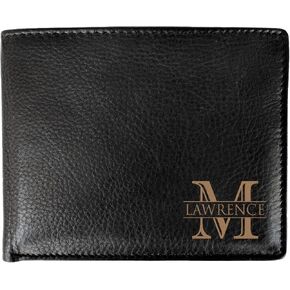 Corner Monogram Initial Engraved Personalized One Black Wallet Personalized Men's Bifold Leather RFID Blocking Wallet for Groomsman Best Man Wedding Party Gift in Saudi Arabia