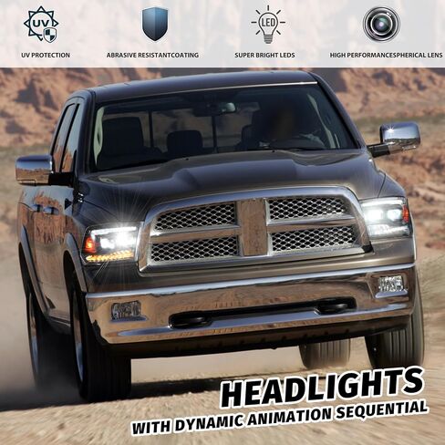 Full LED Headlights for Dodge Ram 1500 09-18, DRL Dynamic Animation Sequential Turn Signal Head Lights for Dodge Ram 1500 2500 3500 2009-2018 Accessories (2PCS) in Saudi Arabia