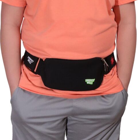 Kids Fanny Pack Belt - Drippy Belt - مصنوع للأطفال ذوي المعدات الطبية - خصر قابل للتعديل مع امتداد ، قبضة قوية مع الخطاف والحلقة Fastner ، سحاب مزدوج أعلى لسهولة الوصول (أسود) in Kuwait