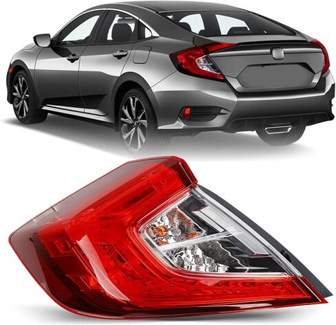 أضواء ذيل الفرامل لـ Honda Civic سيدان 2016 إلى 2021 - استبدال تجميع الخلفي الخلفي لـ 33550 -TBA -A01 و HO2804110 - مصباح الذيل للجانب الأيسر للسائق - مشمل المصابيح in Kuwait