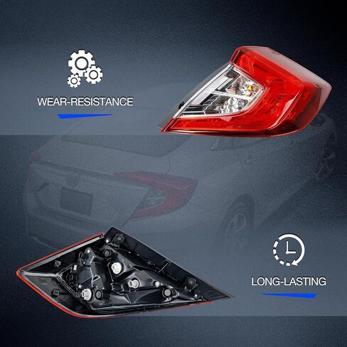 أضواء ذيل الفرامل لـ Honda Civic سيدان 2016 إلى 2021 - استبدال تجميع الخلفي الخلفي لـ 33550 -TBA -A01 و HO2804110 - مصباح الذيل للجانب الأيسر للسائق - مشمل المصابيح in Saudi Arabia