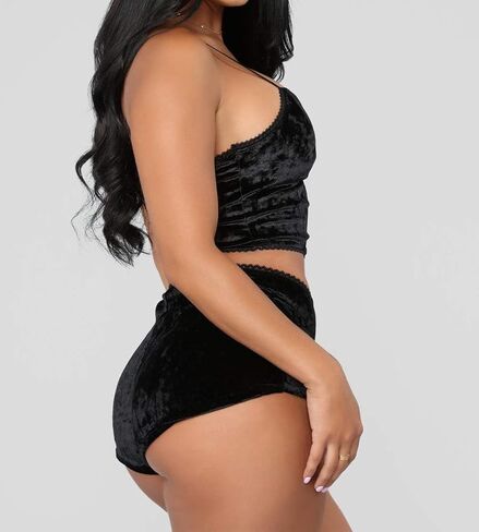 Women Sexy Lingerie Babydoll Strappy Velvet Pajama Set 2 Piece Sleepwear Camisole with Shorts Outfit in Kuwait