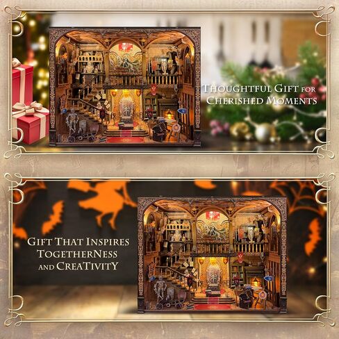 Book Nook Kit with Nightlight – Type-C and Battery Powered DIY Bookshelf Decor, Perfect for Home and Office Gift（Classical Library） in Saudi Arabia
