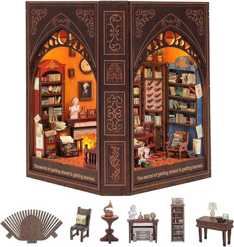 Book Nook Kit with Nightlight – Type-C and Battery Powered DIY Bookshelf Decor, Perfect for Home and Office Gift（Classical Library） in Saudi Arabia