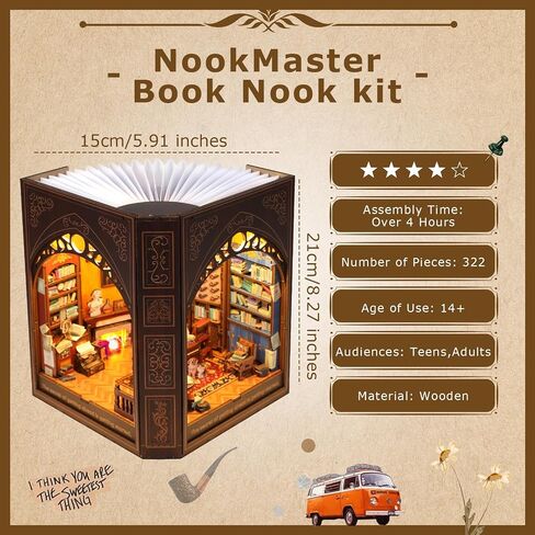 Book Nook Kit with Nightlight – Type-C and Battery Powered DIY Bookshelf Decor, Perfect for Home and Office Gift（Classical Library） in Saudi Arabia