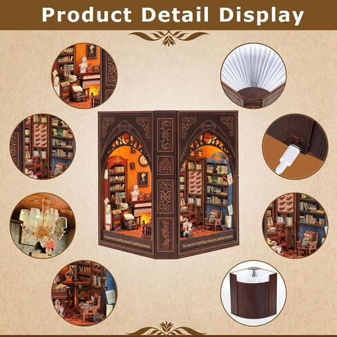 Book Nook Kit with Nightlight – Type-C and Battery Powered DIY Bookshelf Decor, Perfect for Home and Office Gift（Classical Library） in Saudi Arabia