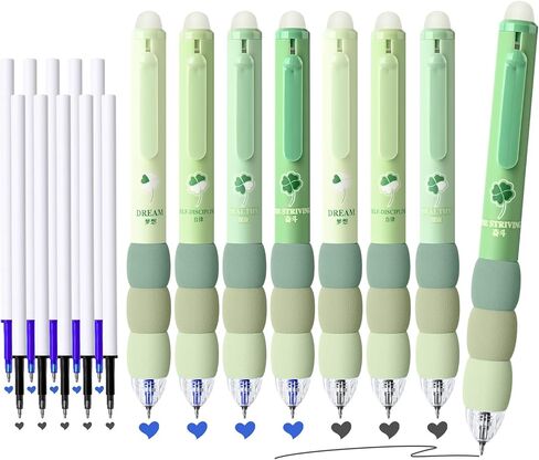 Temiary 18Pcs Aesthetic Retractable Erasable Gel Pens, Make Mistakes Disappear, 8 Pens & 10 Refills, Cartoon Smooth Writing Pen, 0.5 mm Black & Blue Ink Pen, Office School Supplies. (Purple Theme in Kuwait