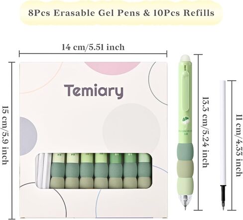 Temiary 18Pcs Aesthetic Retractable Erasable Gel Pens, Make Mistakes Disappear, 8 Pens & 10 Refills, Cartoon Smooth Writing Pen, 0.5 mm Black & Blue Ink Pen, Office School Supplies. (Purple Theme in Kuwait