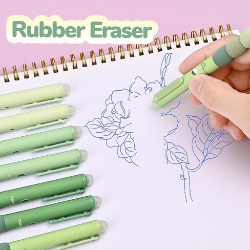 Temiary 18Pcs Aesthetic Retractable Erasable Gel Pens, Make Mistakes Disappear, 8 Pens & 10 Refills, Cartoon Smooth Writing Pen, 0.5 mm Black & Blue Ink Pen, Office School Supplies. (Purple Theme in Kuwait