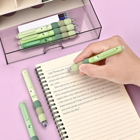 Temiary 18Pcs Aesthetic Retractable Erasable Gel Pens, Make Mistakes Disappear, 8 Pens & 10 Refills, Cartoon Smooth Writing Pen, 0.5 mm Black & Blue Ink Pen, Office School Supplies. (Purple Theme in Kuwait