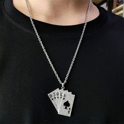 الهيب هوب لعب بطاقة البوكر CZ قلادة القلادة من الفولاذ المقاوم للصدأ بانك حظا سعيدا آس من spade قلب ألعاب Flush Flush الأنيقة قلادة سلسلة الكريستال راينستون للرجال in Saudi Arabia
