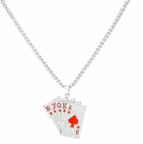 الهيب هوب لعب بطاقة البوكر CZ قلادة القلادة من الفولاذ المقاوم للصدأ بانك حظا سعيدا آس من spade قلب ألعاب Flush Flush الأنيقة قلادة سلسلة الكريستال راينستون للرجال in Saudi Arabia