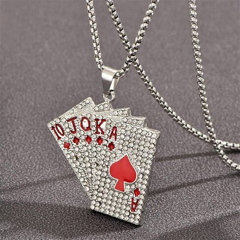 الهيب هوب لعب بطاقة البوكر CZ قلادة القلادة من الفولاذ المقاوم للصدأ بانك حظا سعيدا آس من spade قلب ألعاب Flush Flush الأنيقة قلادة سلسلة الكريستال راينستون للرجال in Saudi Arabia