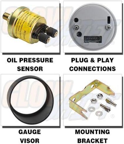 GlowShift Tinted Series 100 PSI Oil Pressure Gauge Kit - Includes Sensor - White LED Backlit - Smoked Lens - for Car & Truck - 2-1/16" 52mm in Saudi Arabia