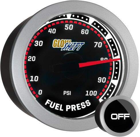 GlowShift Tinted Series 100 PSI Fuel Pressure Gauge Kit - includes Sensor - White LED Backlit - Smoked Lens - for Car & Truck - 2-1/16" 52mm in Saudi Arabia