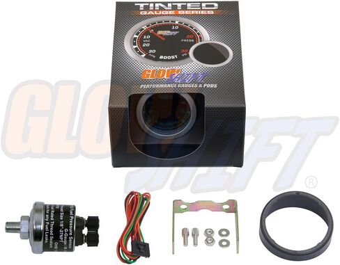GlowShift Tinted Series 100 PSI Fuel Pressure Gauge Kit - includes Sensor - White LED Backlit - Smoked Lens - for Car & Truck - 2-1/16" 52mm in Saudi Arabia
