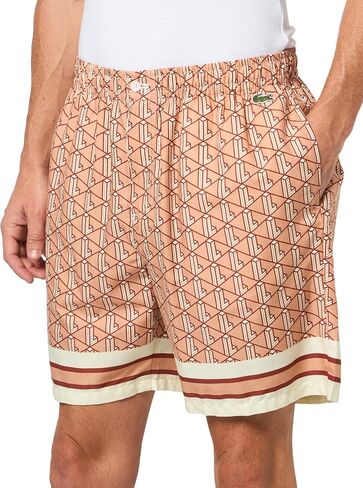 Lacoste Men's Relaxed Fit Monogram Shorts, Latte, Clay, & White, Large in Saudi Arabia