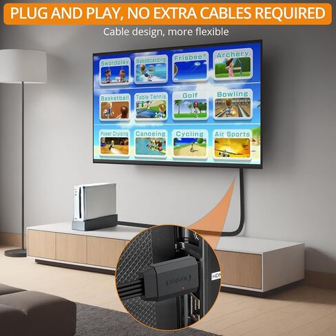 Neoteck Wii إلى محول HDMI 1080p 5ft/150 سم المدمج في محول HDMI للتلفزيون ، والتوصيل والتشغيل متوافق مع Wii U ، و HDTV ، و Monitor-White in Kuwait