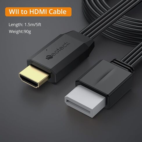 Neoteck Wii إلى محول HDMI 1080p 5ft/150 سم المدمج في محول HDMI للتلفزيون ، والتوصيل والتشغيل متوافق مع Wii U ، و HDTV ، و Monitor-White in Kuwait