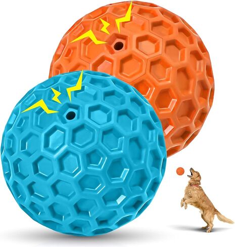 2 Pack Indestructible Squeaky Dog Balls for Aggressive Chewers, Interactive Dog Toys for Teething, Relieving Anxiety. Dog Toy for Large, Medium and Small Breeds, Outdoor Rubber Dog Balls. in Saudi Arabia