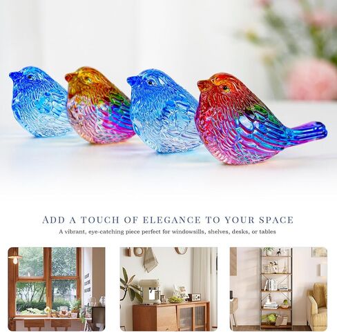 QFkris Small Bird Statues Home Decor Accents 2 Pack Blown Glass Birds Decor for Tabletop, Office Desk, Living Room, Coffee Table, Shelf, Bookshelf (2 PCAK) in Saudi Arabia
