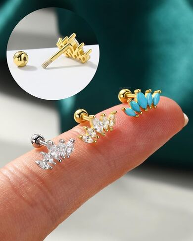 Cocharm 925 Sterling Silver Cartilage أقراط 18G Helix Conch Earrings Cartilage Stud Helix Helix Jewelry for Women in Saudi Arabia
