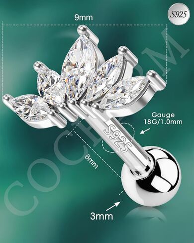 Cocharm 925 Sterling Silver Cartilage أقراط 18G Helix Conch Earrings Cartilage Stud Helix Helix Jewelry for Women in Saudi Arabia