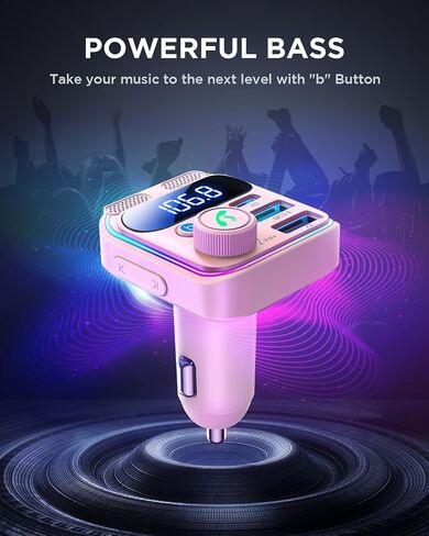 Joyroom Bluetooth 5.3 FM محول سيارة الإرسال [MICS Dual أقوى وصوت باس Deep Deep] in Kuwait