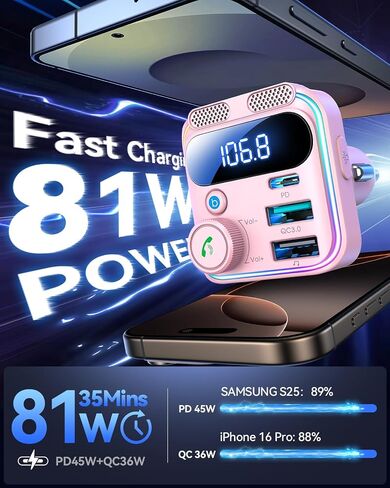 Joyroom Bluetooth 5.3 FM محول سيارة الإرسال [MICS Dual أقوى وصوت باس Deep Deep] in Kuwait