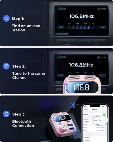 Joyroom Bluetooth 5.3 FM محول سيارة الإرسال [MICS Dual أقوى وصوت باس Deep Deep] in Kuwait