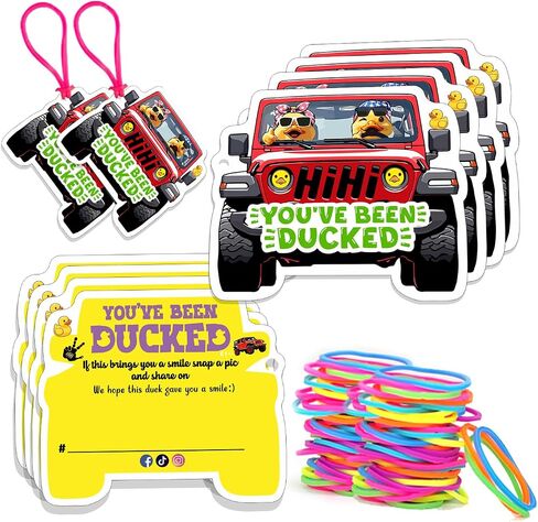 Duck Tags, You Have Been Ducked Card, DCUK Duck Tags, 50 Set Duck Ducking Game Card, Duck Tags with Hole and Rubber Bands, SUV Car Design (Duck Tags-Pink and Green) in Saudi Arabia