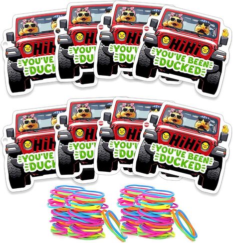 Duck Tags, You Have Been Ducked Card, DCUK Duck Tags, 50 Set Duck Ducking Game Card, Duck Tags with Hole and Rubber Bands, SUV Car Design (Duck Tags-Pink and Green) in Saudi Arabia