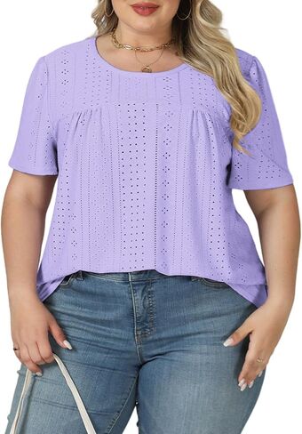 VISLILY Womens-Plus-Size-Summer-Tops Trendy Eyelet Embroidery T Shirts Cute Curved Hem Tunics Casual Short Sleeve Blouse Tees in Saudi Arabia