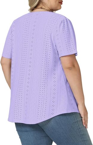 VISLILY Womens-Plus-Size-Summer-Tops Trendy Eyelet Embroidery T Shirts Cute Curved Hem Tunics Casual Short Sleeve Blouse Tees in Saudi Arabia