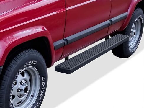 APS تشغيل لوحات (NERF BARS الجانبية خطوة الخطوة) متوافقة مع جيب شيروكي 1984-2000 4 أبواب (مسحوق الأسود الفولاذ المقاوم للصدأ مطلي 5 بوصات) in Saudi Arabia