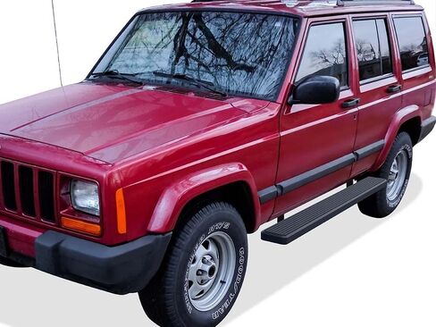 APS تشغيل لوحات (NERF BARS الجانبية خطوة الخطوة) متوافقة مع جيب شيروكي 1984-2000 4 أبواب (مسحوق الأسود الفولاذ المقاوم للصدأ مطلي 5 بوصات) in Saudi Arabia