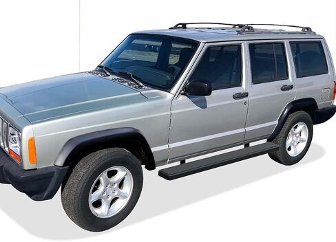 APS تشغيل لوحات (NERF BARS الجانبية خطوة الخطوة) متوافقة مع جيب شيروكي 1984-2000 4 أبواب (مسحوق الأسود الفولاذ المقاوم للصدأ مطلي 5 بوصات) in Saudi Arabia