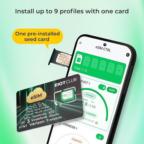 حزمة eiotclub esim وقارئ حزمة القارئ - بطاقة esim المادية لـ Android/iPhone/Router غير المؤمن ، والتنزيلات غير المحدودة ، والسفر العالمي (الولايات المتحدة الأمريكية/أوروبا/200+ دولة) ، ودعم Windows & MacOS in Kuwait