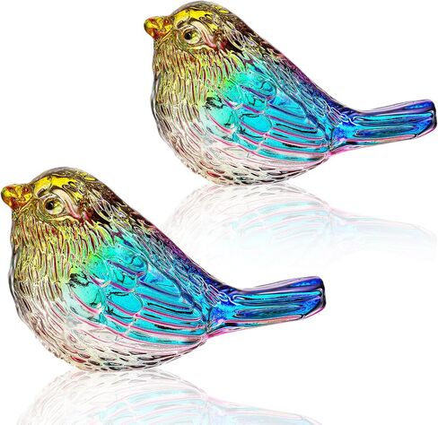 QFkris Small Bird Statues Home Decor Accents 2 Pack Blown Glass Birds Decor for Tabletop, Office Desk, Living Room, Coffee Table, Shelf, Bookshelf (2 PCAK) in Saudi Arabia