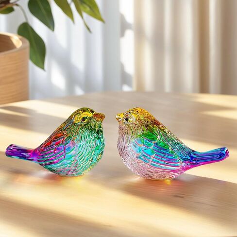 QFkris Small Bird Statues Home Decor Accents 2 Pack Blown Glass Birds Decor for Tabletop, Office Desk, Living Room, Coffee Table, Shelf, Bookshelf (2 PCAK) in Saudi Arabia